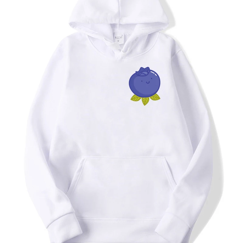 Милые модные женские толстовки с рисунком черники, худи Harajuku Kawaii, хлопковая толстовка с капюшоном размера плюс, белые топы