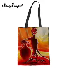 Женская сумка для покупок, Льняная сумка с принтом в африканском стиле, повседневная сумка на плечо для девочек-подростков, женская модная тканевая сумка, сумки на плечо