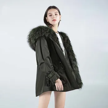 

Rex rabbit fur detachable liner women fur jacket 2020 new fashion warm hooded raccoon fur collar high-end women fur coat NUW667