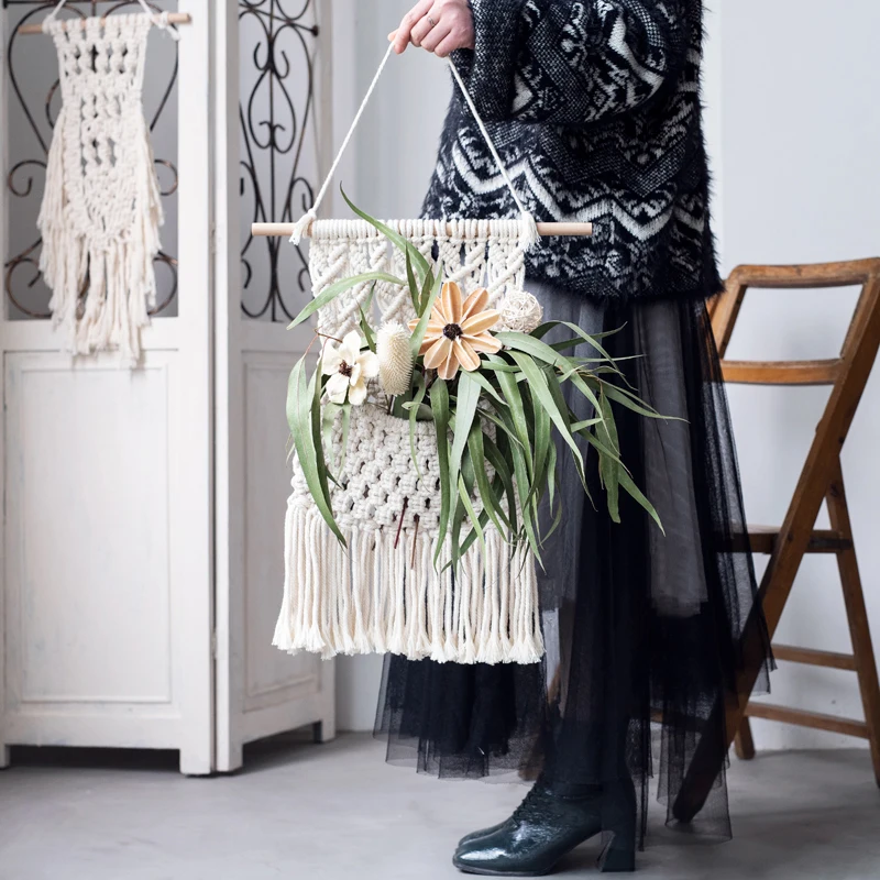 JAROWN Hand Woven Pocket Tassels Wall Hanging Flower Basket Tapestry Bohemian Decoration Nordic Style Home Dorm Chic Wall Accent JAROWN Hand Woven Pocket Tassels Wall Hanging Flower Basket Tapestry Bohemian Decoration Nordic Style Home Dorm Chic Wall Accent