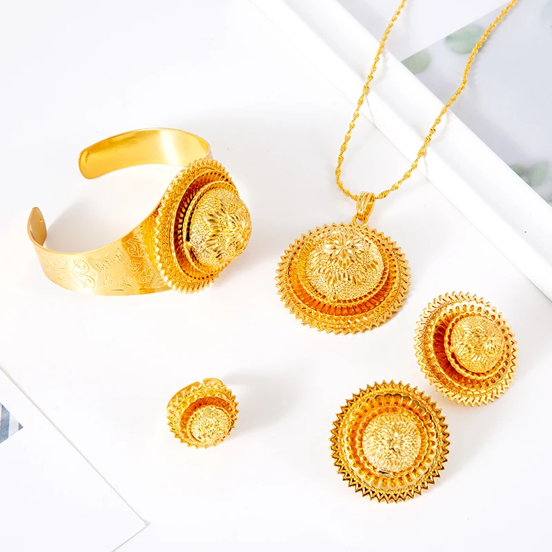 Эфиопские наборы бижутерии ожерелья с подвесками серьги браслеты из колец для женщин золотого цвета эритрейские африканские подарки невесты
