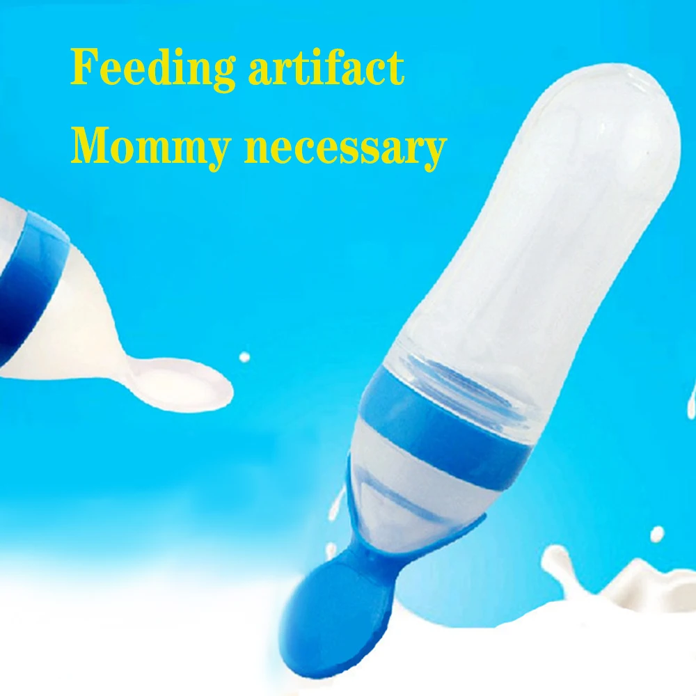 

Baby Silicone Bottle With Spoon Food Supplement Rice Cereal Bottles Squeeze Spoon Milk Feeding Bottle Cup