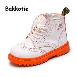 Bakkotie/2019 г. Новые детские осенние ботинки martin для девочек модные короткие ботинки на молнии для маленьких мальчиков Мягкая Детская