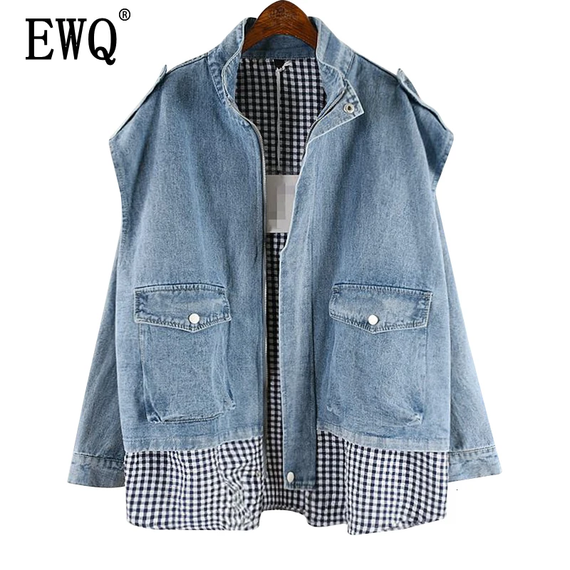 

[EWQ] 2019 Spring Autumn New Pattern Fashion Long Sleeve Lapel Zipper Single-breasted Pocket Casual Denim Jacket Female PA114