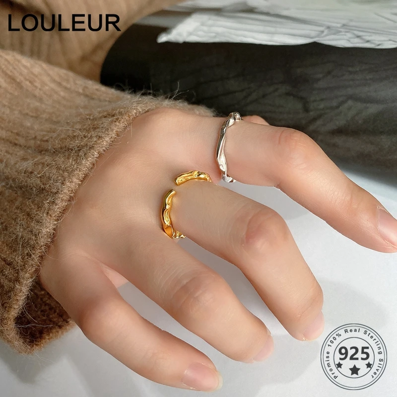

LouLeur 2020 New 925 Sterling Silver Open Ring Irregular Minimalist Thin Finger Rings For Women Fine Wedding /Engagement Jewelry