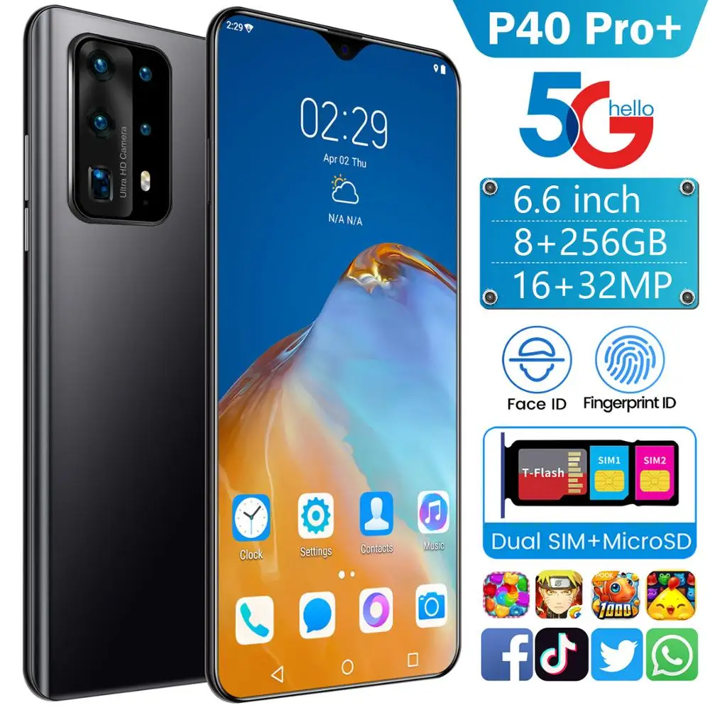 Mais novo smartphone p40 pro + android 8gb ram 256gb rom 5000mah deca núcleo cpu celular 6.6