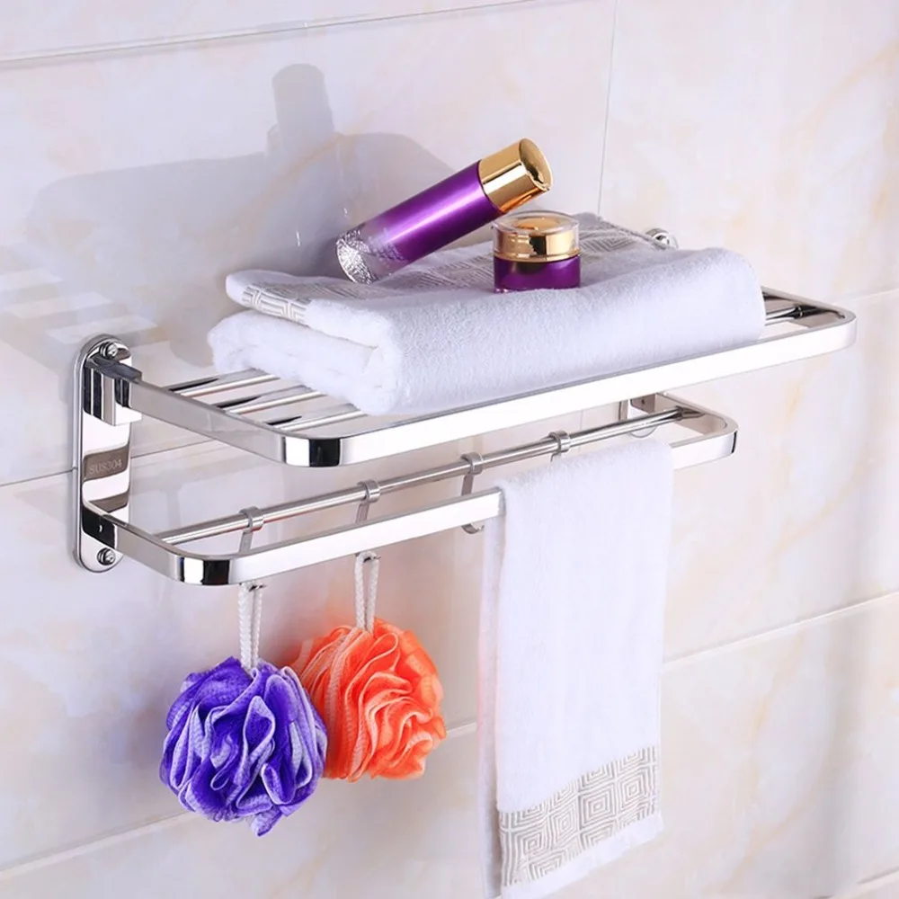 

Multi-function Stainless Steel Towel Rack Anti-rust Bathroom Washroom Organizer Wall Mounted Storage Hook Rod Holder Hanging Bar