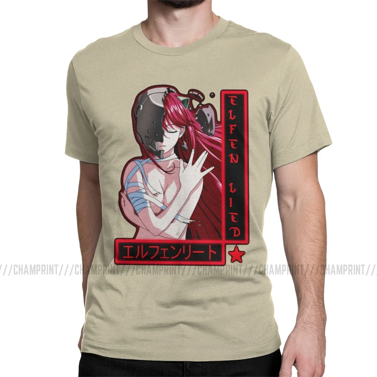 Elfen Lied Lucy Мужская футболка Аниме Манга кровавая девушка Nyu Yuka Уникальные футболки короткий рукав круглый вырез Футболка хлопок подарок Топы - Цвет: Бежевый
