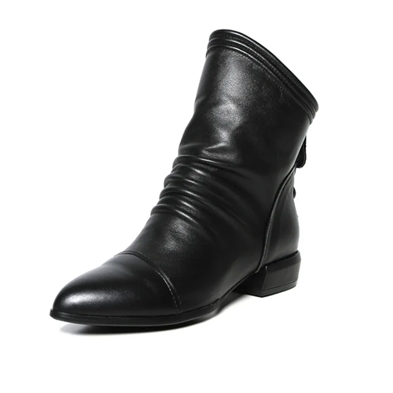 

Boots 2019 New Style Short Boots Pointed Toe Waterproof Platform Women's England Warm after Zipper Martin Boots Tube Chunky-Heel