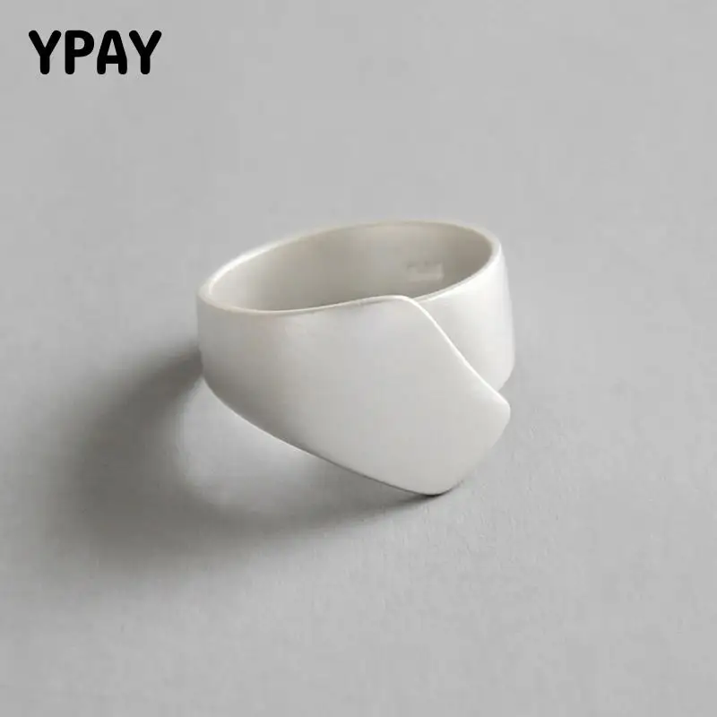 YPAY 100% Real 925 Silver Jewelry Irregular Matte Rings for Women High Quality Midi Adjustable Finger Ring Fine YMR504 | Украшения и