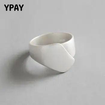 

YPAY 100% Real 925 Silver Jewelry Irregular Matte Rings for Women High Quality Midi Adjustable Finger Ring Fine Jewelry YMR504