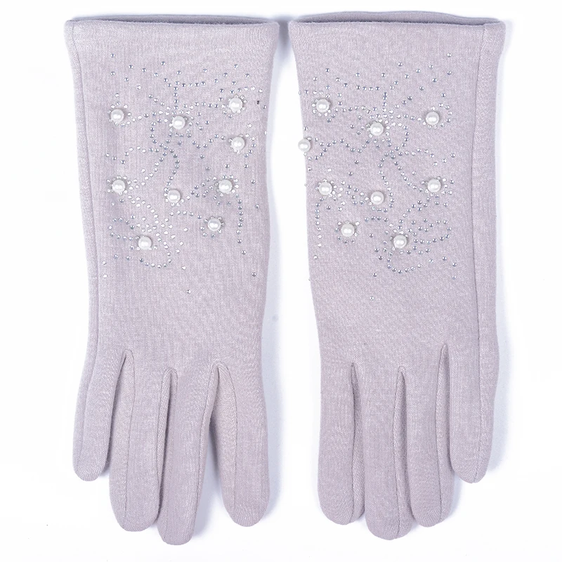 Женские зимние перчатки для сенсорного экрана Стразы Жемчуг Снежинка толстые теплые перчатки Модные элегантные полный палец варежки высокое качество - Цвет: 2-3