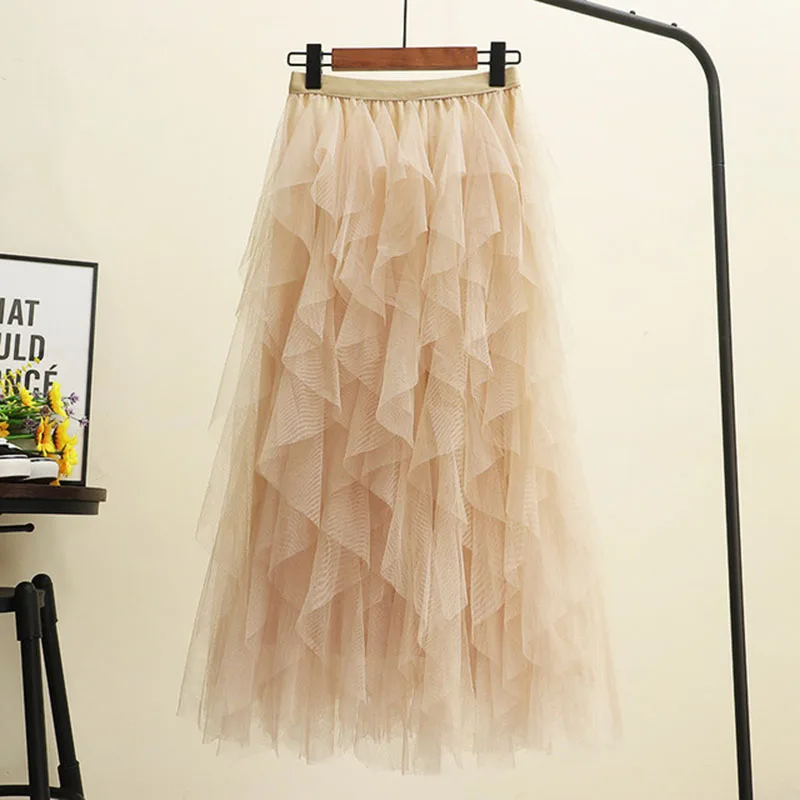 Новая стильная женская модная фатиновая юбка-пачка, Женская длинная бальная сетчатая юбка, сетчатая юбка с высокой талией