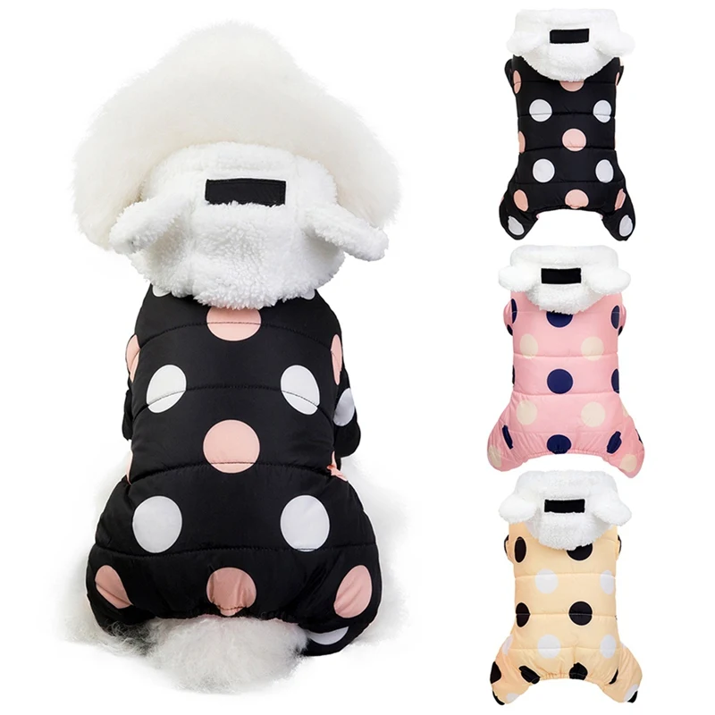 Winter Dog Clothes Hoodie Coat Big Polka Dot Cotton Coat Thicken Warm Jumpsuit  for Small Dogs Puppy Sweater Dogs Pets Outfits