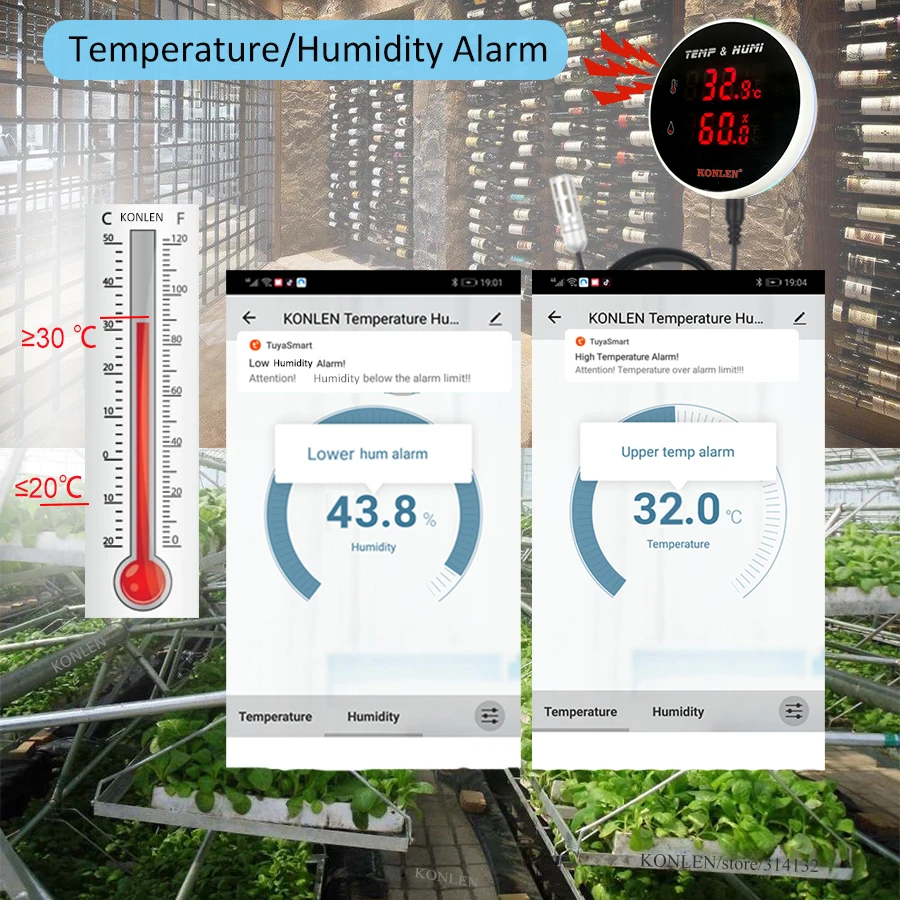Tuya WIFI Temperature Humidity Sensor External Digital Smart Life  Hygrometer Room Thermometer Plant Refrigerator Frige Incubator