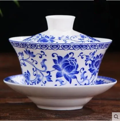 Китайский Sancai Gaiwan голубой и белый фарфоровый чайный набор кунг-фу Tureen керамическая чашка для чая здоровья чашки чая и блюдца мастер чашки