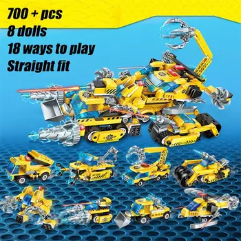 

700Pcs City Engineering Series Building Blocks Robot Truck Crane Tool Car Combining Transformation Brick Toys Kids Gifts