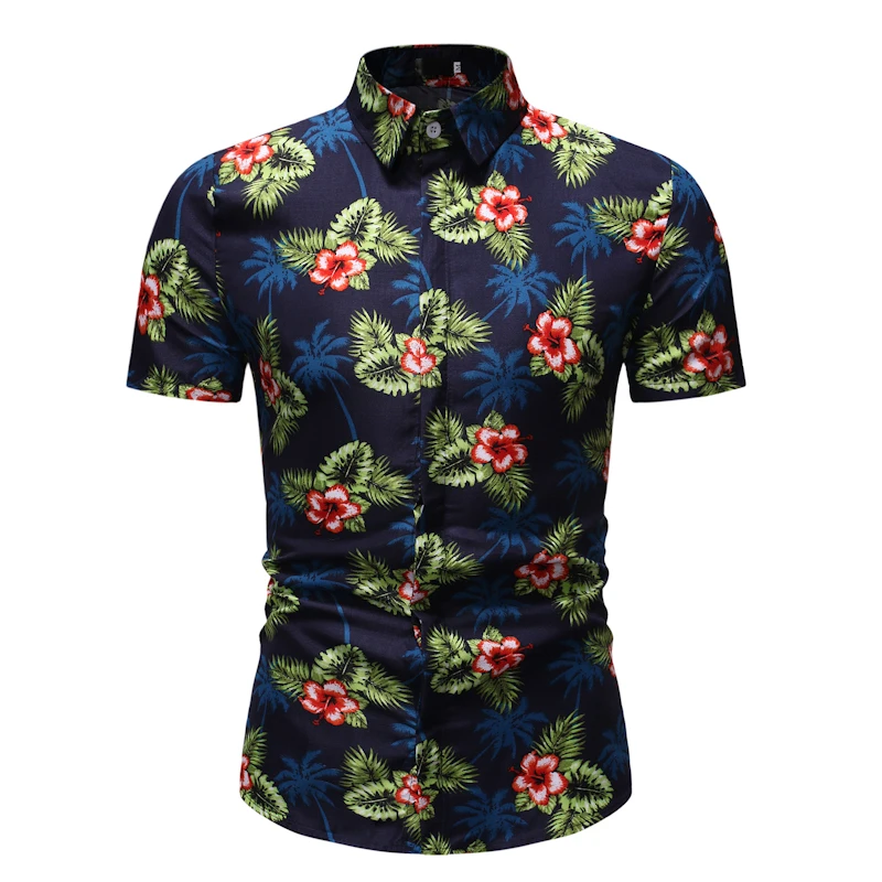 Мужская гавайская рубашка, мужская повседневная рубашка с принтом, пляжные рубашки с коротким рукавом, брендовая одежда - Цвет: HZ22