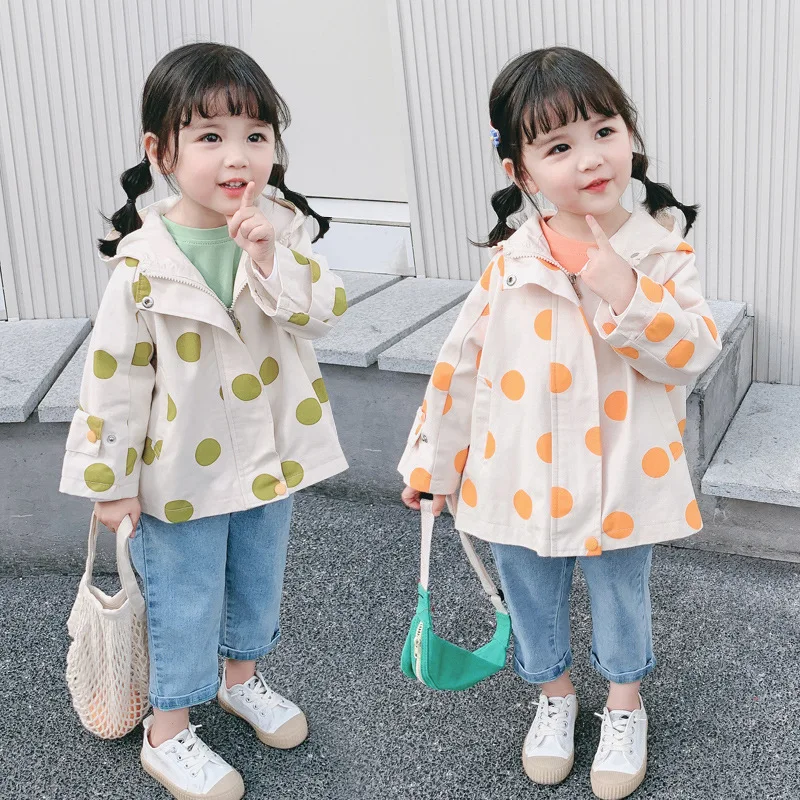 

2020 Spring New Style 1-6-Year-Old Girls Fashion Cute Cool Sweet Casual Heart Pattern Trench Coat