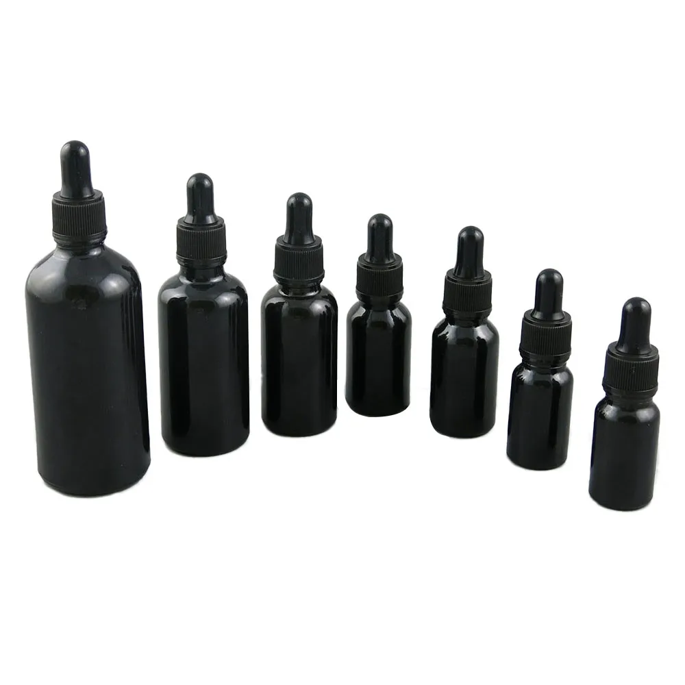 

360pcs Shinny/ Bright Black Glass Dropper Bottle Essential Oil Display Vials Small Serum Perfum Sample Test Bottle 5ml - 100ml