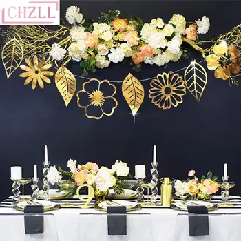 

CHZLL Gold Silver Rose Gold Paper Banners Fabric Wedding Decor Accessories Flags and Banners Props Event Party Supplies Garland