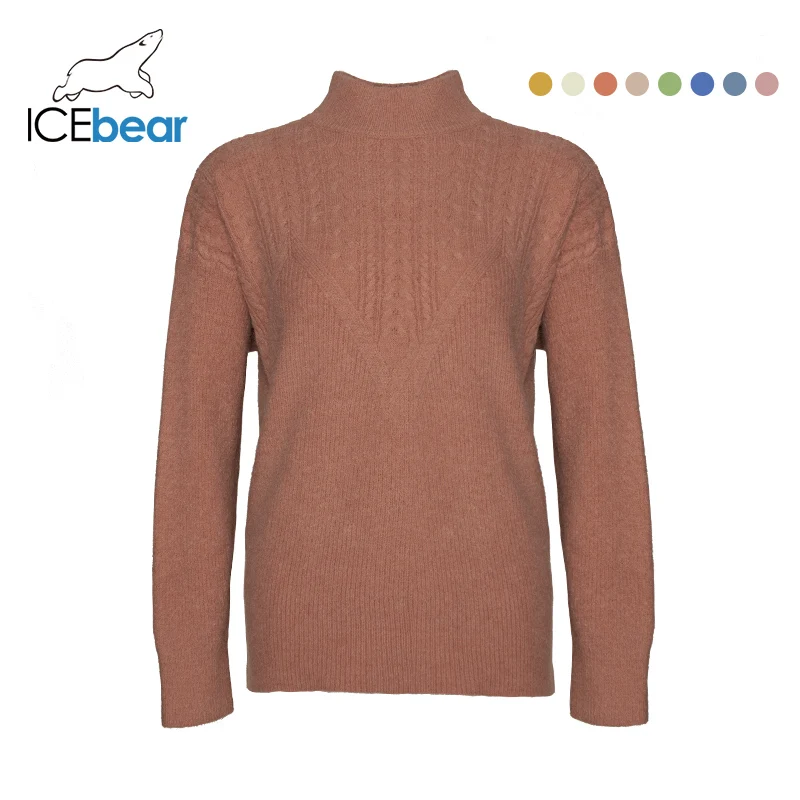 

ICEbear Sweaters Solid Candy Color Warm Turtleneck Sleeve Knitted Sweater Pullovers Women's Jumpers 2019 Autumn Winter NB-242