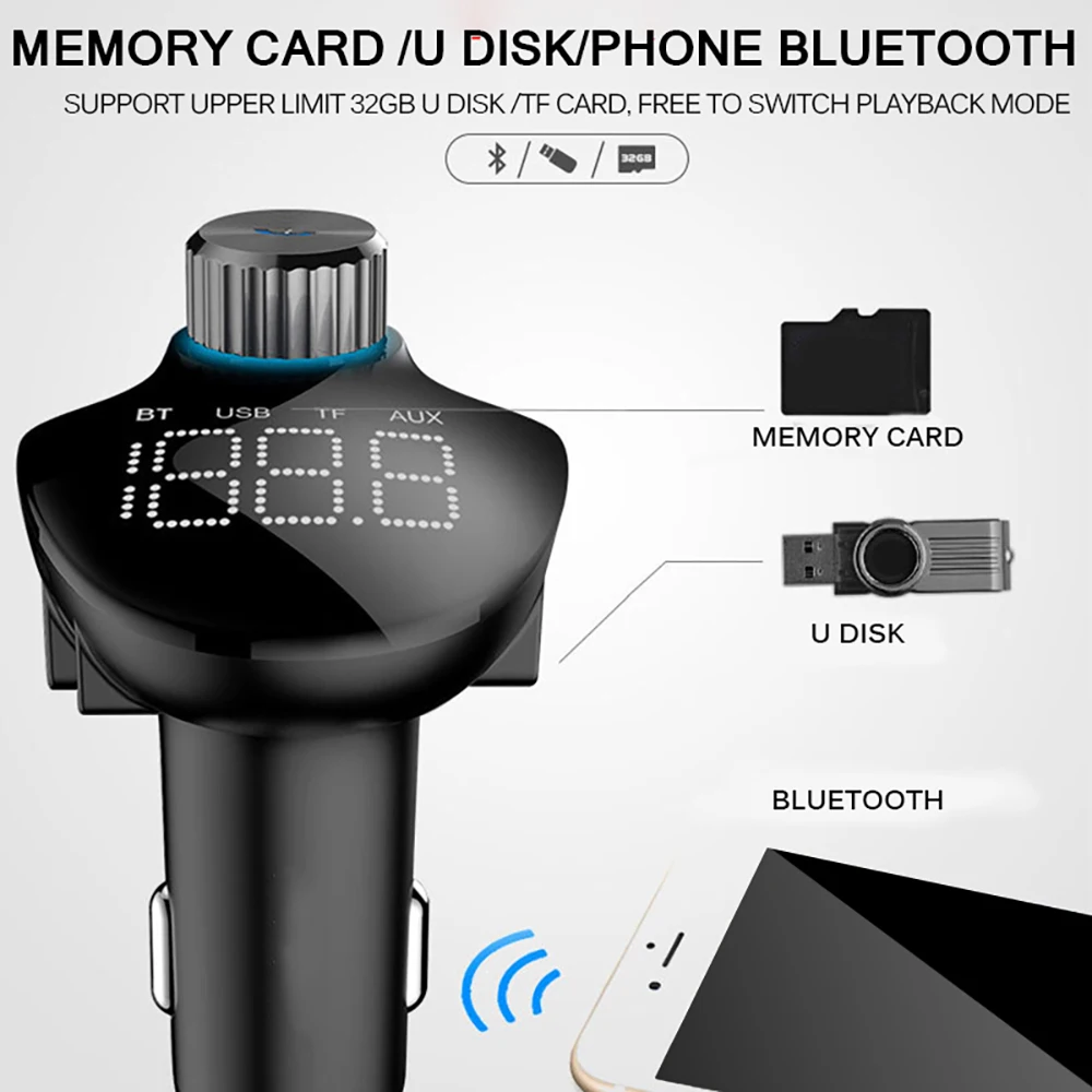 Беспроводной Bluetooth 5,0 AUX Автомобильный Mp3 плеер двойной USB зарядное устройство Bluetooth Hands-free FM передатчик модулятор ЖК-экран