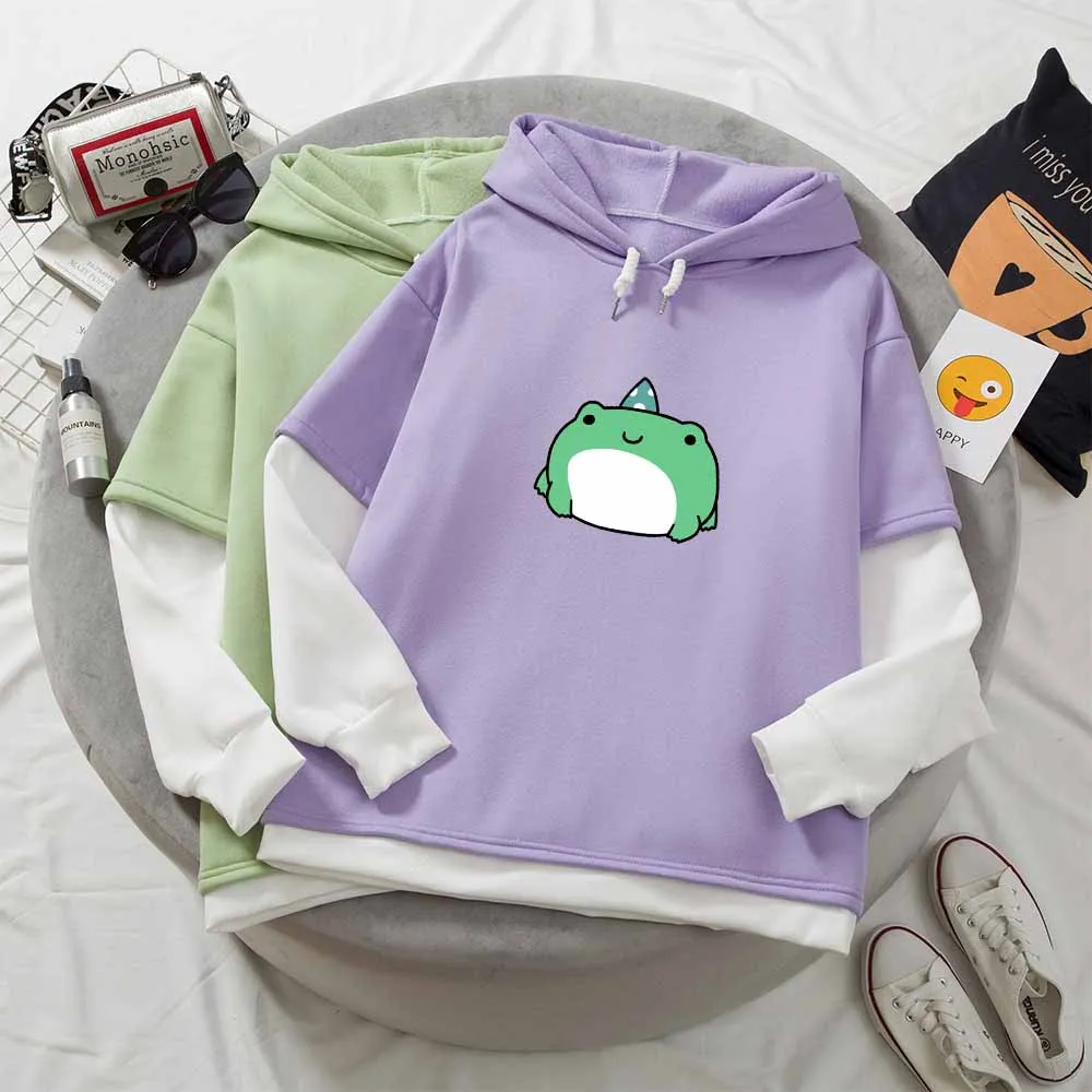 

Frog Hoodie Printed Pullover Graphic Oversized Hoodies Women Spring Winter Sweatshirt Warm Animal Print Kawaii Clothes