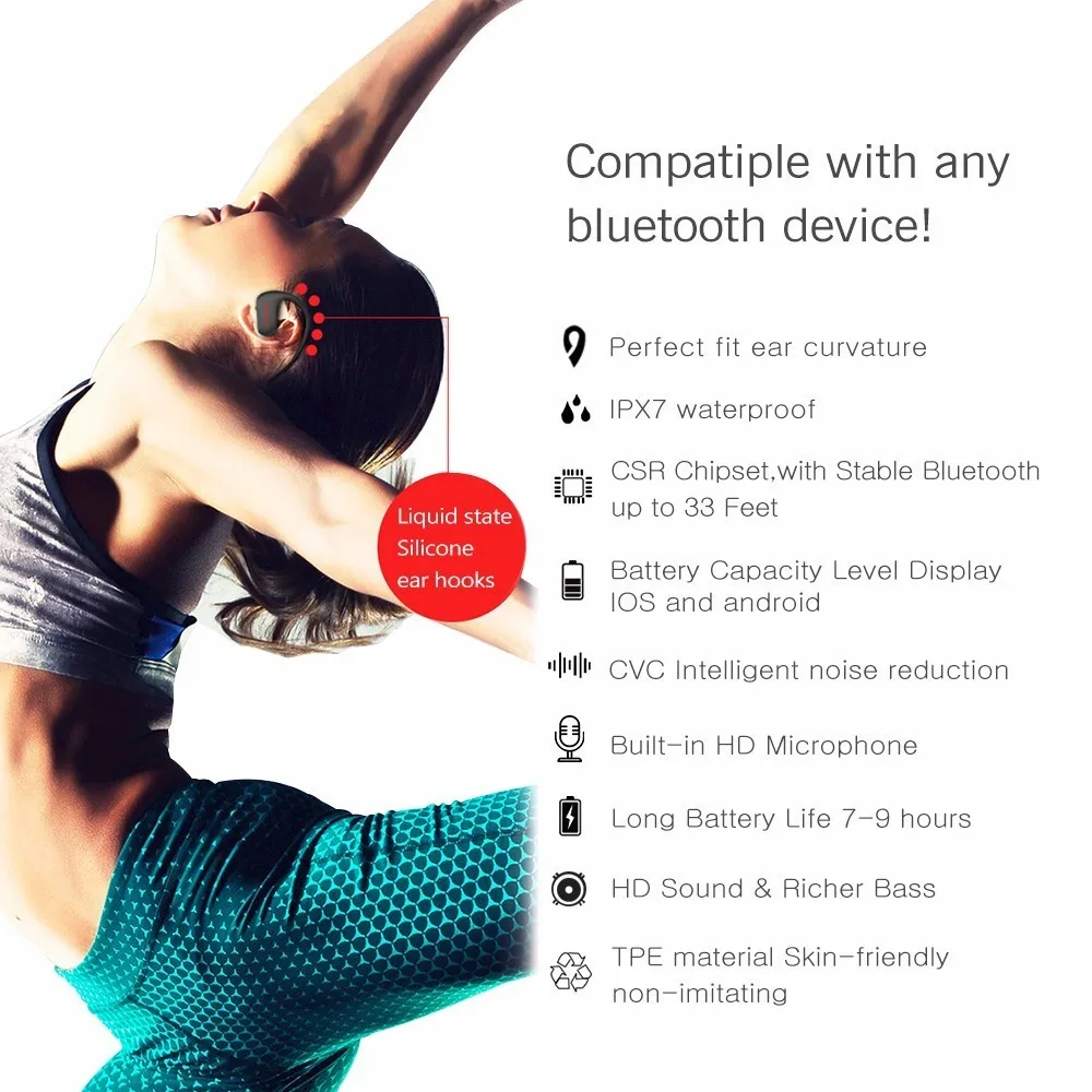 Tritina Bluetooth спортивные наушники с удобной и безопасной фиксацией водонепроницаемые IPX7 HD стерео наушники с микрофоном до 9 часов