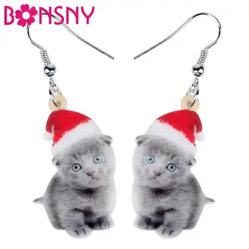 

Bonsny Acrylic Christmas Sweet Grey Cat Kitten Earrings Drop Dangle Anime Pets Women Girl Teen Kid Festival Birthday Charms Gift