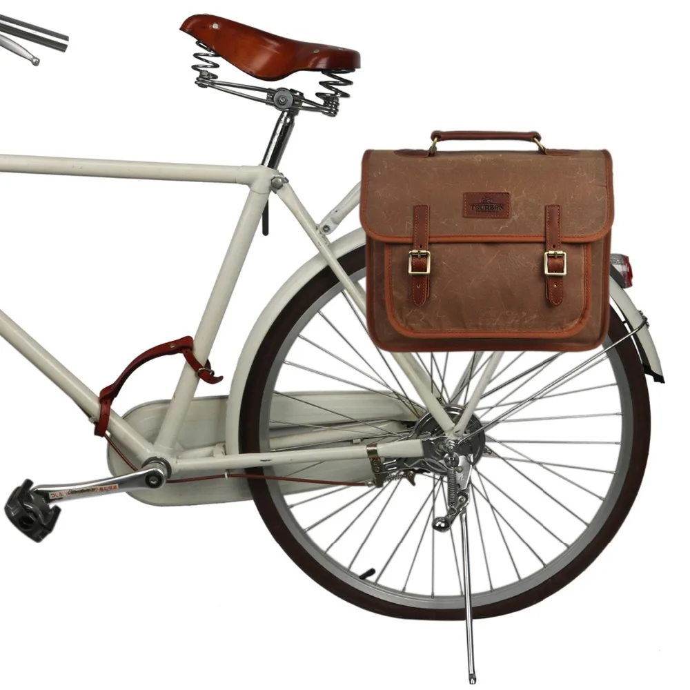 Tourbon винтажная сумка на заднее сиденье для велосипеда, рюкзак, холщовая ручка, портфель, сумка для ноутбука, сумка для города, сумка для езды на велосипеде