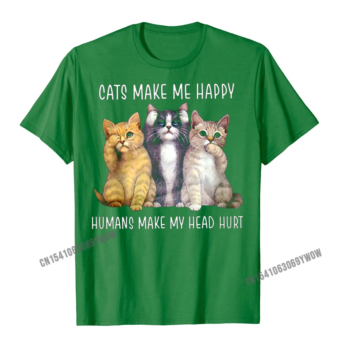 Wholesale Male Top T-shirts Casual Party T Shirt 100% Cotton Short Sleeve Street Tees Round Neck Top Quality Cats make me happy Humans make my head hurt hoodie__437 green