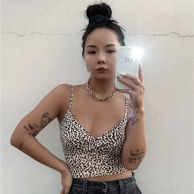 cotton camisole Summer backless crop top women gothic underwear halter top streetwear sexy tops elegant leopard cami tank tops women y2k fashion nude camisole