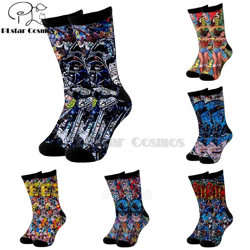 

Plstar Cosmos comic marvel star wars Batman Wonder Woman cotton socks Cartoon 3d Print socks High Socks Men Women high quality