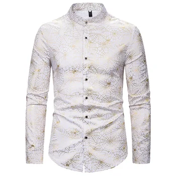 

2020 fashion Spider web print cool Long Sleeved Shirt men streetwear good quality Fashion Elegant Blouse Shirts