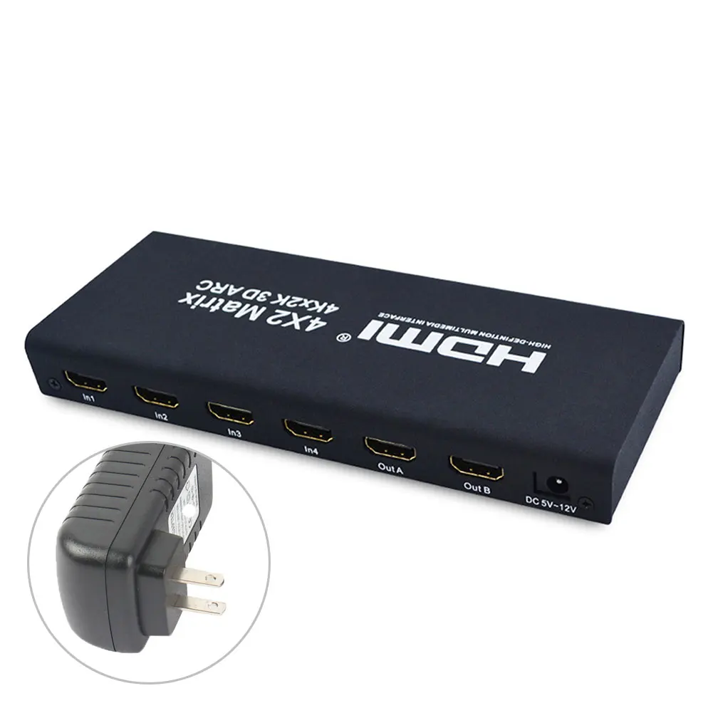 4K HDMI матрица 4X2 с аудио выход HDMI Сплиттер 4 в 2 Выход HDMI 1,4 в 4 к X 2 к/30 Гц с пультом дистанционного управления и адаптером питания