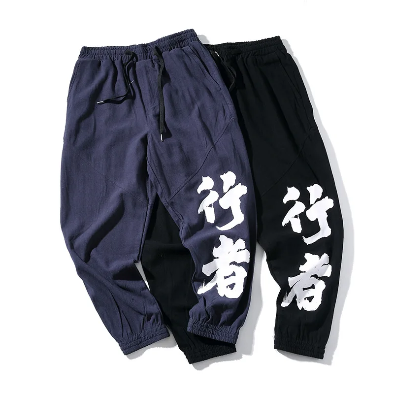 

Autumn Chinese-style Sub-Linen Pants Plus-sized Menswear Character Printed Casual Pants Online Celebrity Beam Leg Loose Loose Li