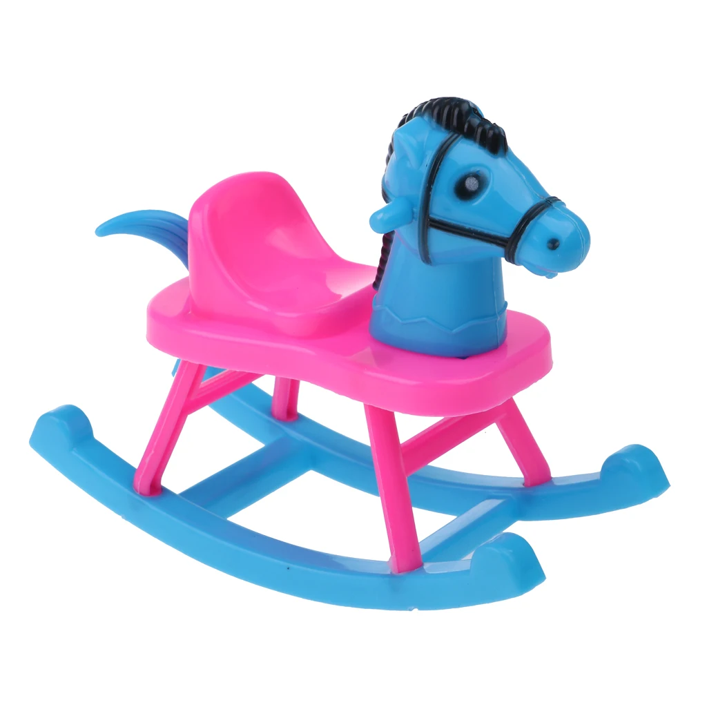 Pink Baby Rocking Bed + Baby Dining Chair + Rocking Horse + Baby Rocking Chair Nursery Room Accessory for Dolls House