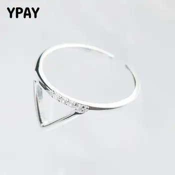 

YPAY 100% Pure 925 Sterling Silver Open Rings For Women Lovely Clear Zircon Triangle Wedding Band Ring Fine Jewelry Gift YMR493