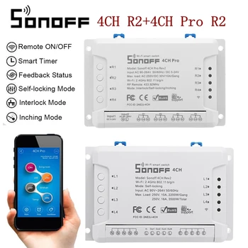 

Sonoff 4CH R2 Pro R2 433mhz Gang RF Wireless Remote Smart Home Wifi Module Smart Switch Inching Interlock Relay Alexa Google