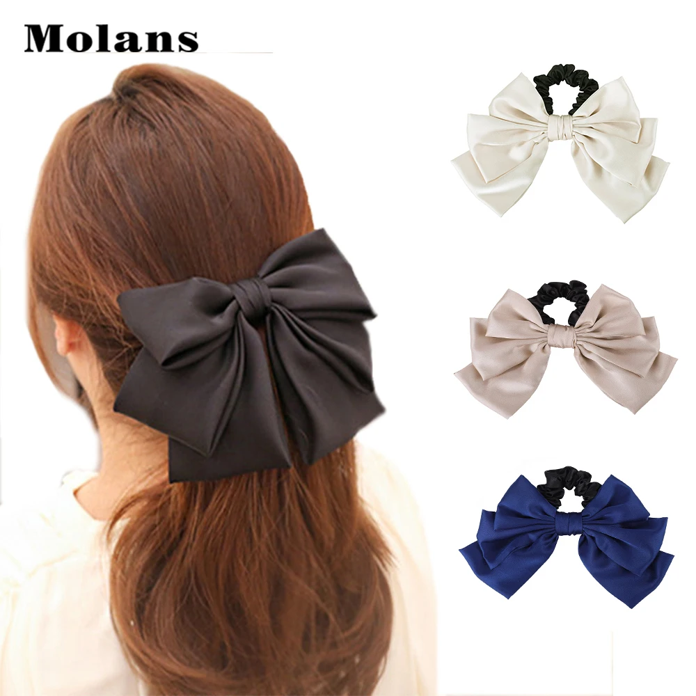 

Molans Multi-layer satin bow streamers Hair ring solid color fashion hair rope Pleated elastic rope Girl hair accessories