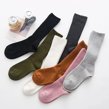

New Autumn Winter Long Soft Socks for Women Cute Cotton Solid Color School Style Long Loose Socks Fruit Embroidery Female Socks