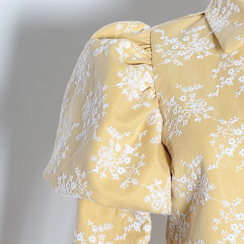 Женская сетчатая блузка, рубашка, женские шикарные Стильные топы, Blusas Mujer De Moda, отложной воротник, пуговицы, пышные рукава, принт, модная одежда