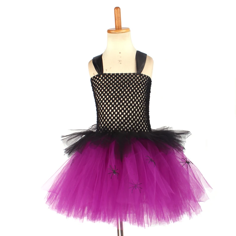 Spider Girls Witch Tutu Dress with Hat Black Purple Children Halloween Carnival Cosplay Witch Costume Kids Party Fancy Dresses (5)
