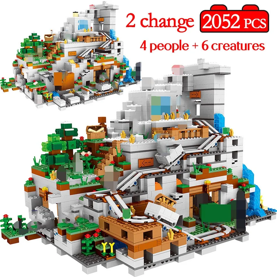 

2052pcs Large The Mountain Cave Model Building Block Compatible Legoingly Village Figures Bricks Sets Toys for Children