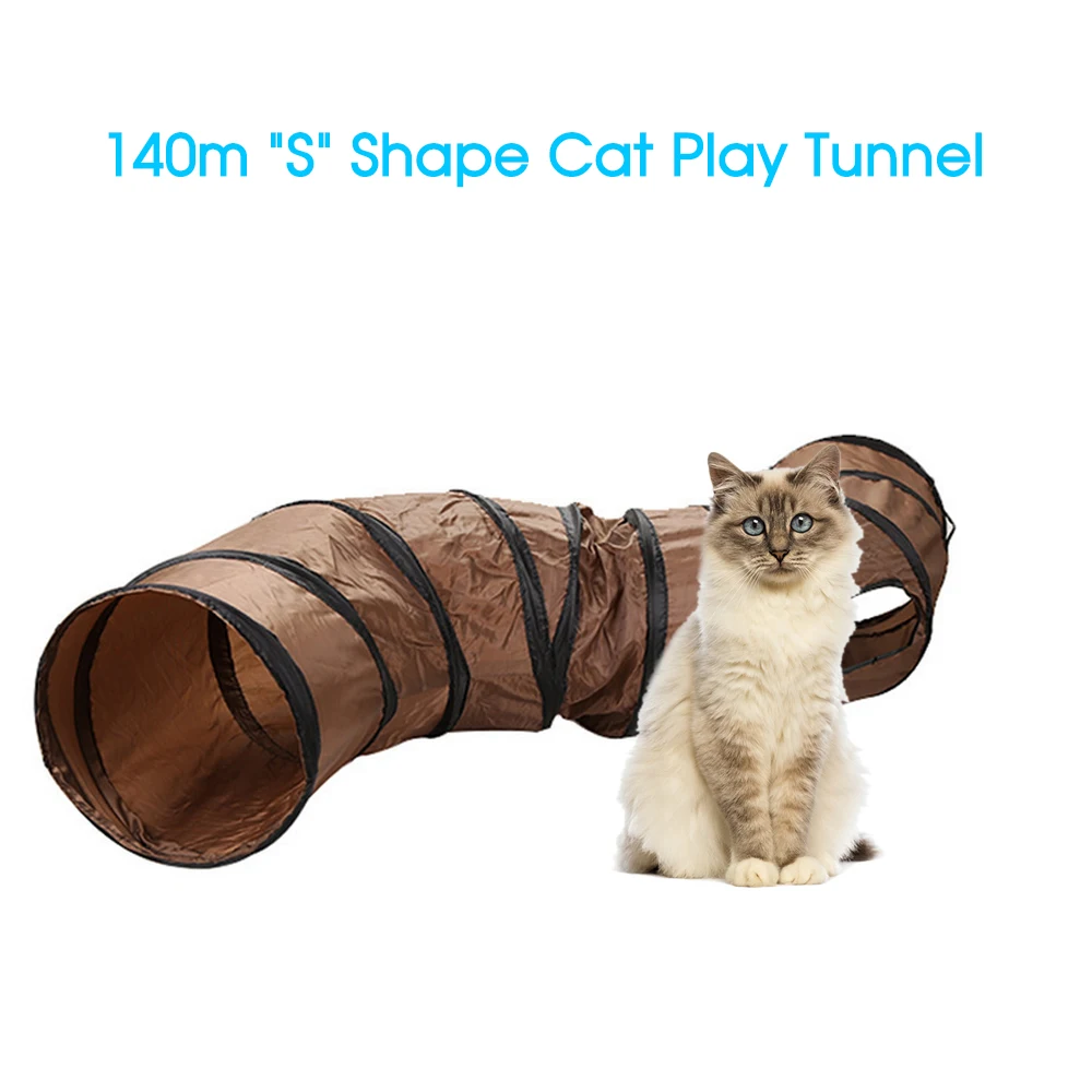 S-образный Забавный туннель для кошек, игровой туннель, складной туннель для кошек, игрушки для кошек, 140*35,8 см, коричневый