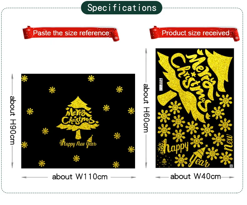 Золотая светящаяся Светоотражающая Рождественская Наклейка на стену рождественские украшения для дома, оконные стеклянные аксессуары 23 вида стеклянных наклеек