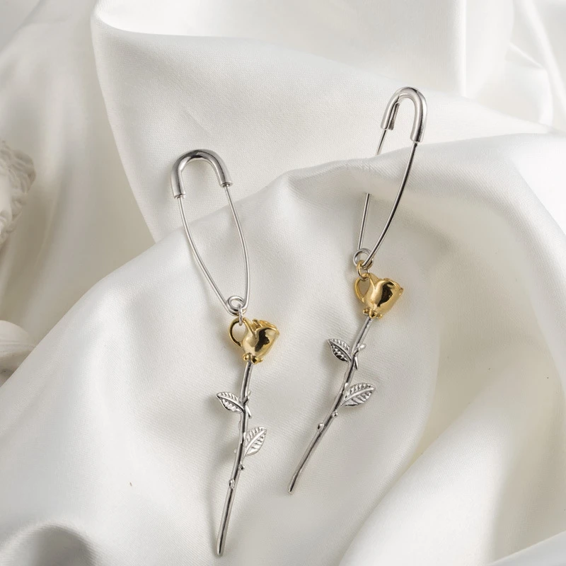 

Silvology Pin Rose Flower Long Drop Earrings 925 Sterling Silver High Quality 18K Creative Earrings for Women Festival Jewelry