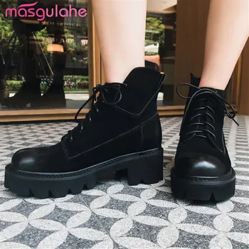 

Masgulahe new arrival riding boots 2020 winter autumn shoes for ladies genuine leather high heels shoes boots ankle boots