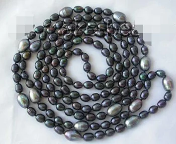 

stunning long 50" 7-8mm baroque black freshwater cultured pearl necklace h674 natural Luxury Ms. girl Wedding Jewelry